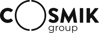 Logotipo da Cosmik Group, empresa de tecnologia e inovação, em fundo claro.