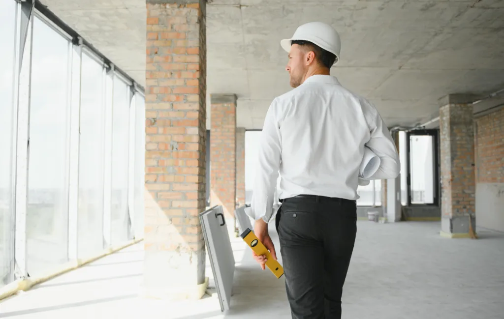 Visão inspiradora de espaço de projeto de construção e trabalho