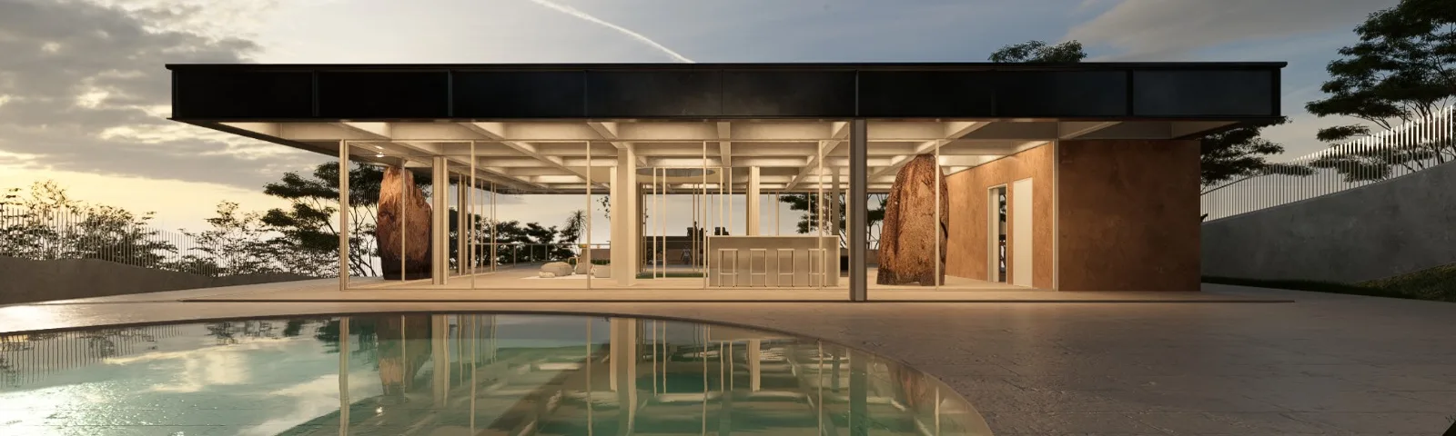 Piscina redonda 3D moderna ideal para projetos de lazer e design de exteriores em ambientes contemporâneos.