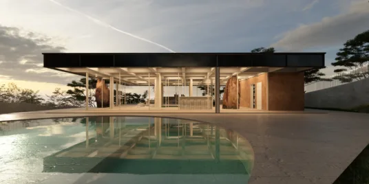 Piscina redonda 3D moderna ideal para projetos de lazer e design de exteriores em ambientes contemporâneos.